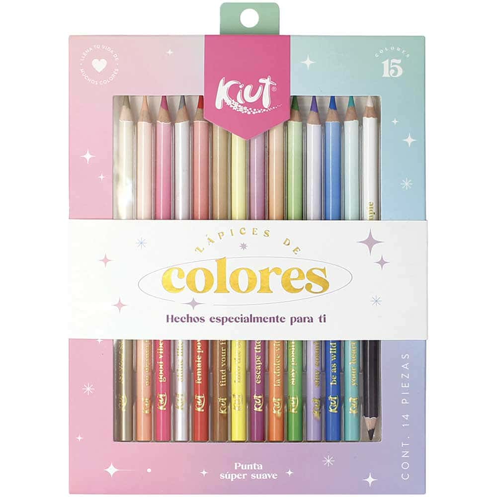 Lápices de Colores Largos Redondos de 4 mm Caja con 15 Piezas Kiut 552170