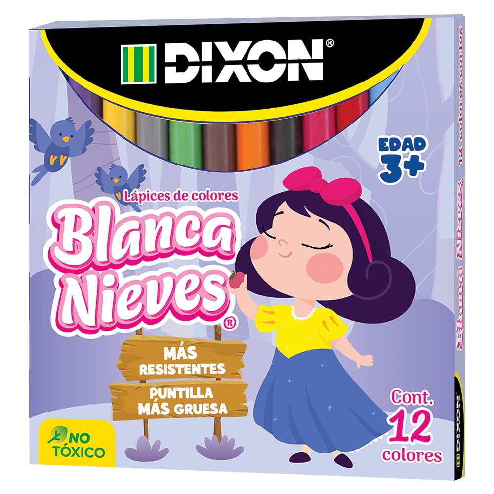 Lápices de Colores Caja con 12 Piezas Cortos Redondos Blanca Nieves
