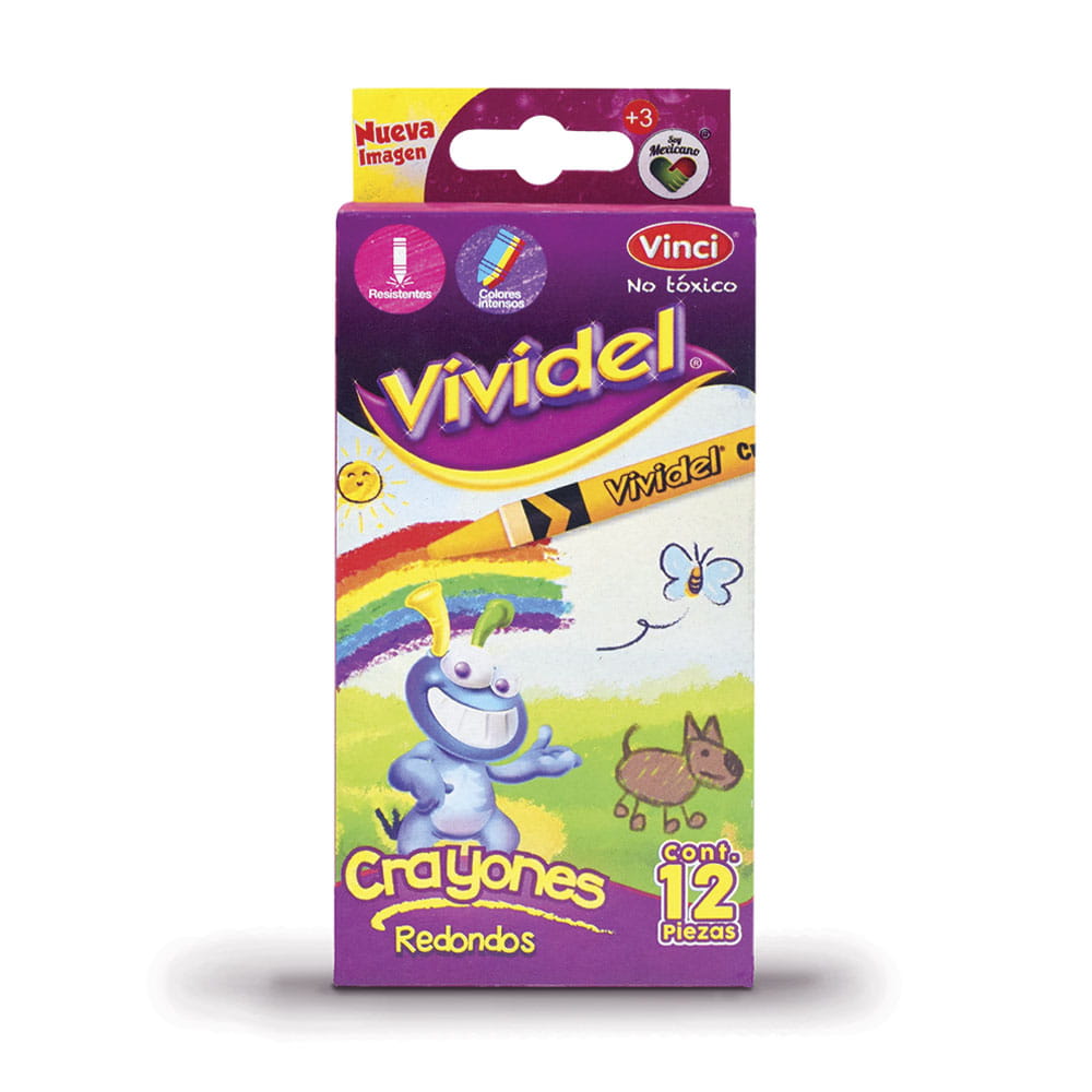Crayón Escolar Redondo Estándar Caja con 12 Colores Vividel