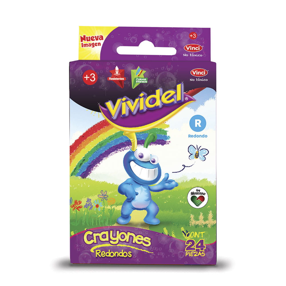 Crayón Escolar Redondo Estándar Caja con 24 Colores Vividel