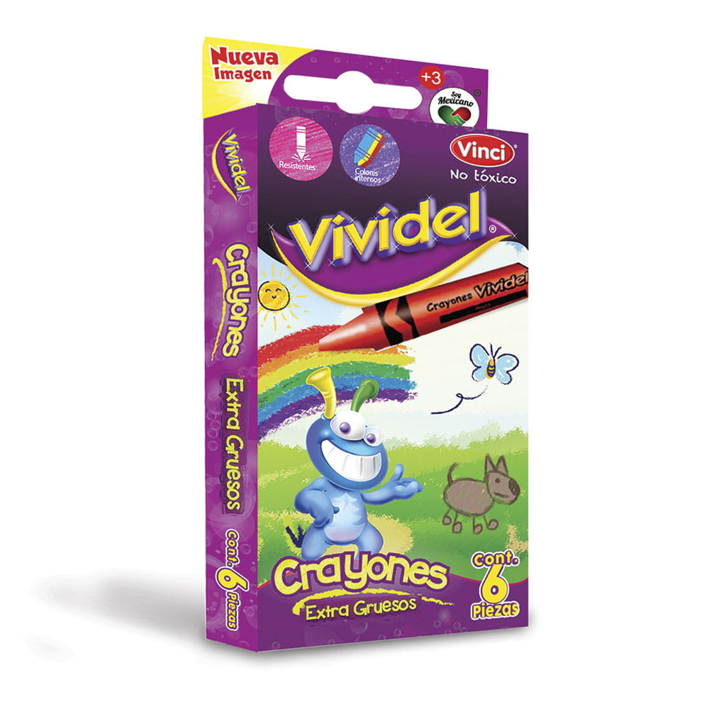 Crayón Escolar Redondo Jumbo Caja con 6 Colores Vividel