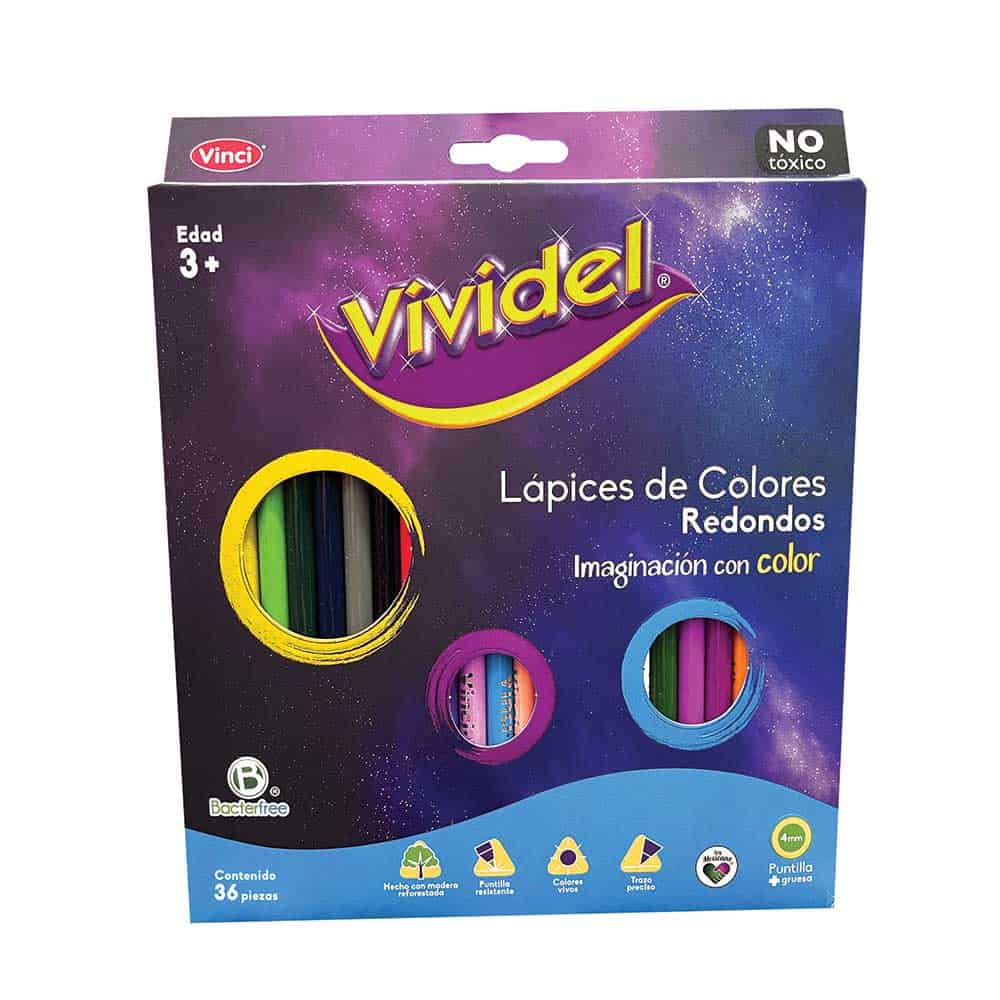 Lápices de Colores Caja con 36 Piezas Largos Redondos de 4 mm Vividel