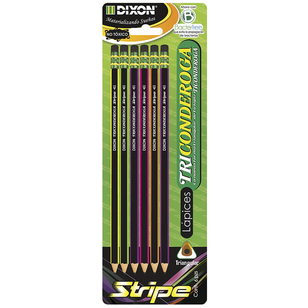 Lápiz con Goma Número 2 Triangular Stripe con 6 Piezas Ticonderoga