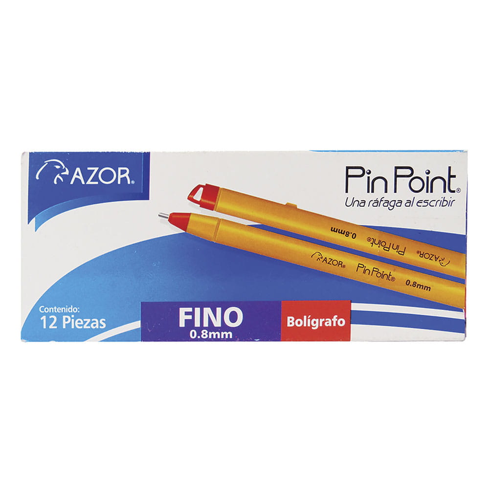Bolígrafo Punto Fino Stick Rojo Caja con 12 Piezas Pin Point