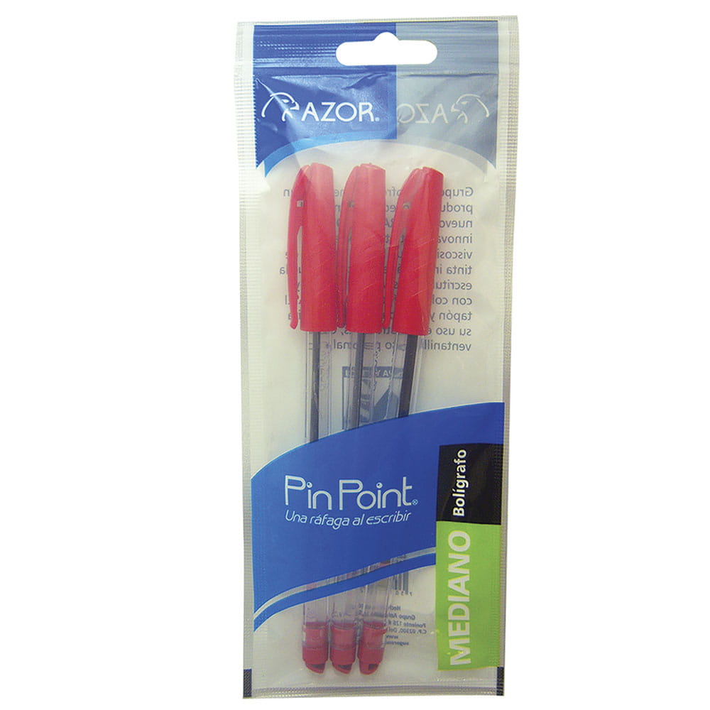 Bolígrafo Punto Mediano Stick Rojo Bolsa con 3 Piezas Pin Point