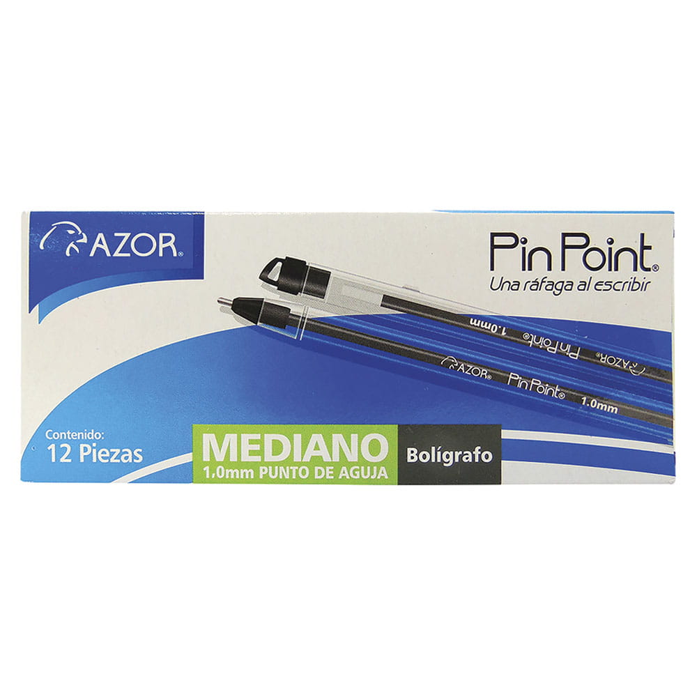 Bolígrafo Punto Mediano Stick Negro Caja con 12 Piezas Pin Point