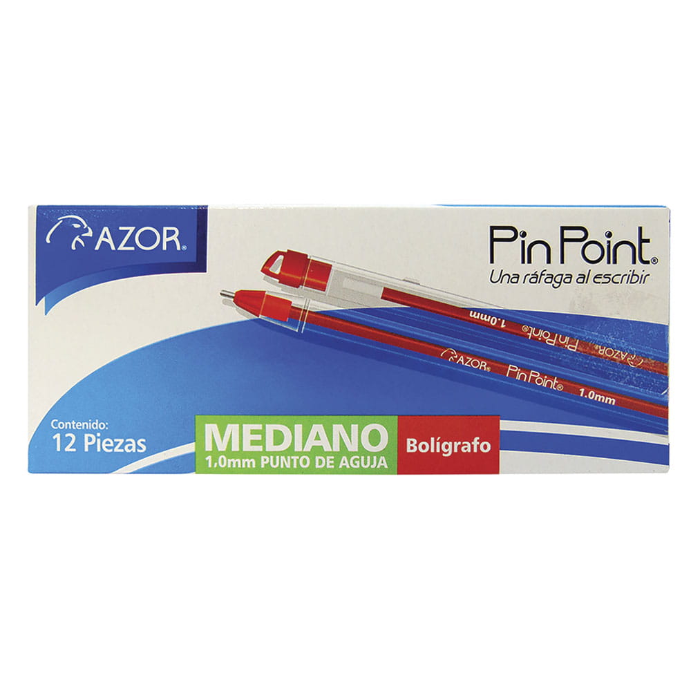 Bolígrafo Punto Mediano Stick Rojo Caja con 12 Piezas Pin Point