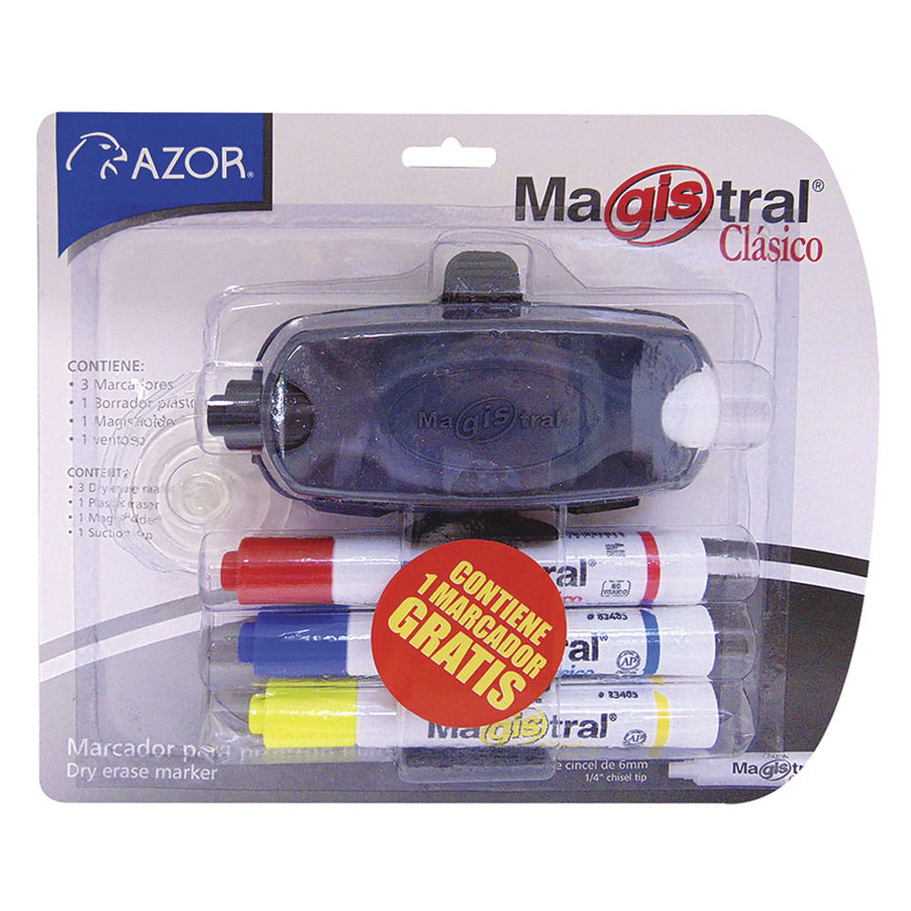 Marcador Para Pizarrón Blíster con 3 Colores + Borrador Magistral