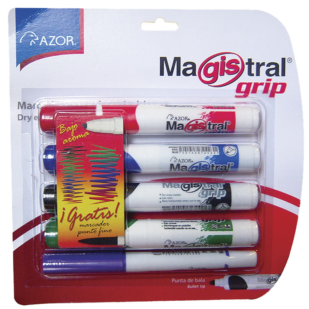 Marcador Para Pizarrón Blíster con 4 Colores Surtidos Grip Magistral