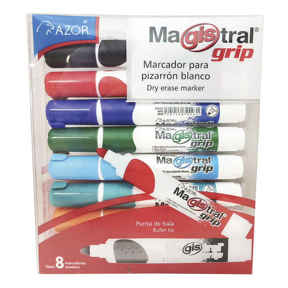 Marcador para Pizarrón Colores Surtidos Caja con 8 Piezas Magistral Grip