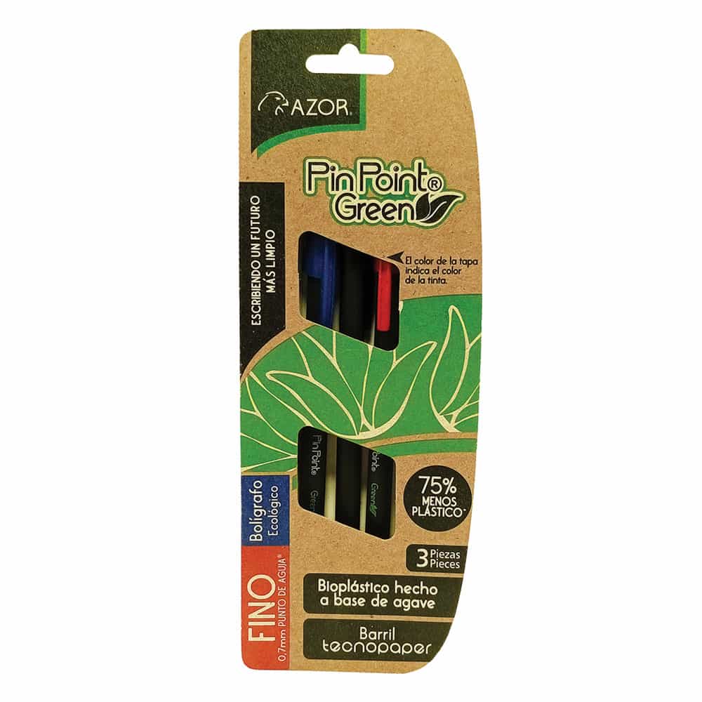 Bolígrafo Punto Fino Stick Colores Surtidos blister con 3 Piezas Pin Point Green Azor 301.6893NRA