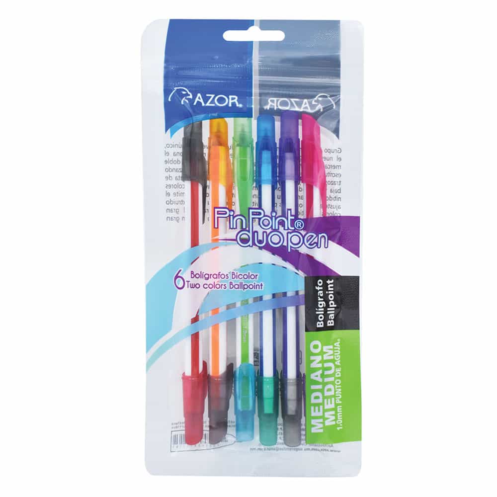 Bolígrafo Punto Mediano Doble Punta Bolsa Surtido Bolsa con 6 Piezas Pin Point 6876