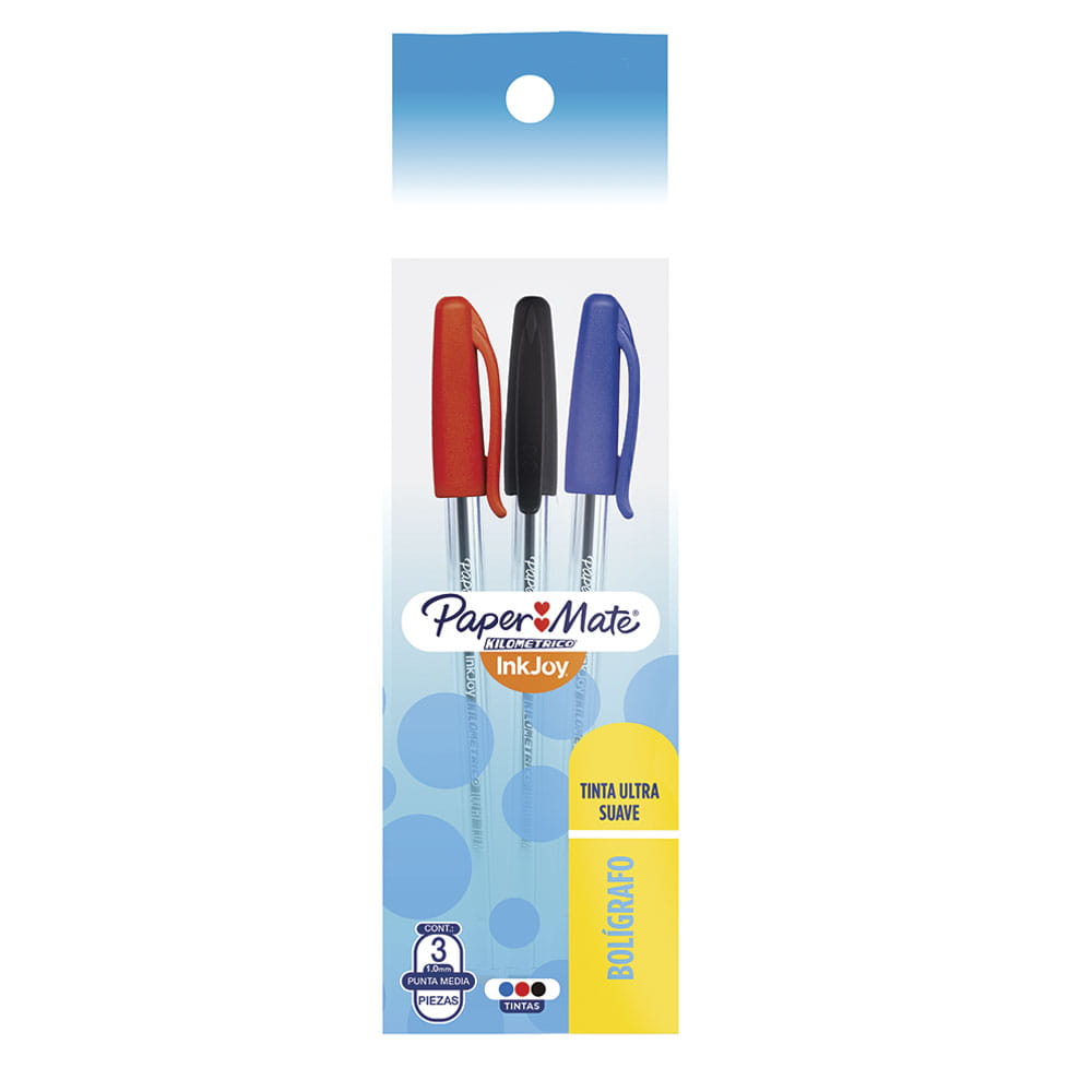 Bolígrafo Punto Mediano Stick Colores Surtidos Bolsa con 3 Piezas Kilométrico