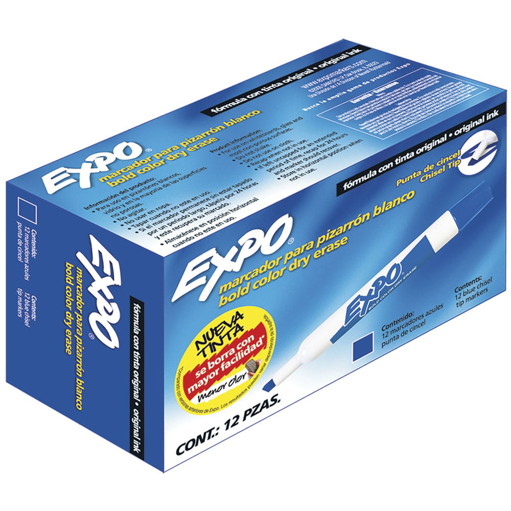 Marcador para Pizarrón Grueso Azul Caja con 12 Piezas Expo