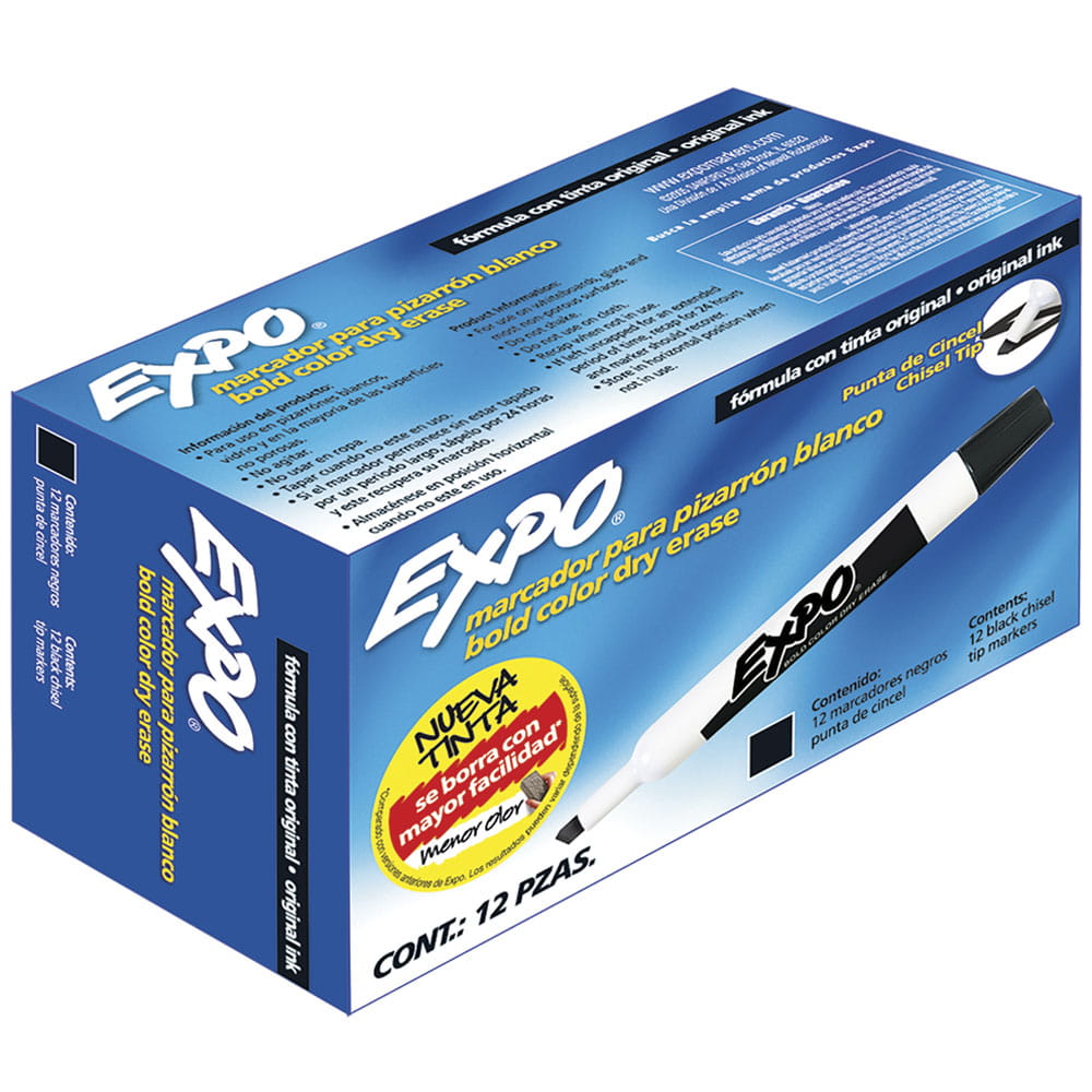 Marcador para Pizarrón Grueso Negro Caja con 12 Piezas Expo