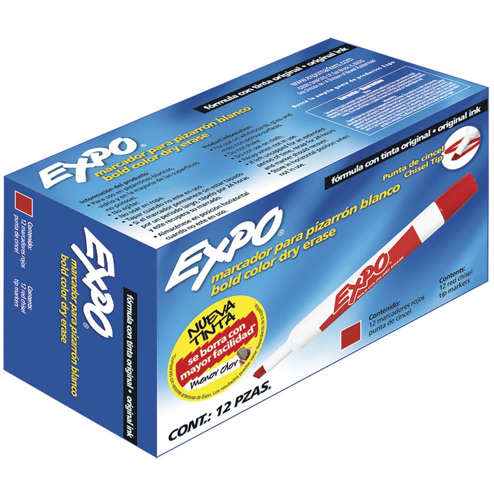 Marcador para Pizarrón Grueso Rojo Caja con 12 Piezas Expo