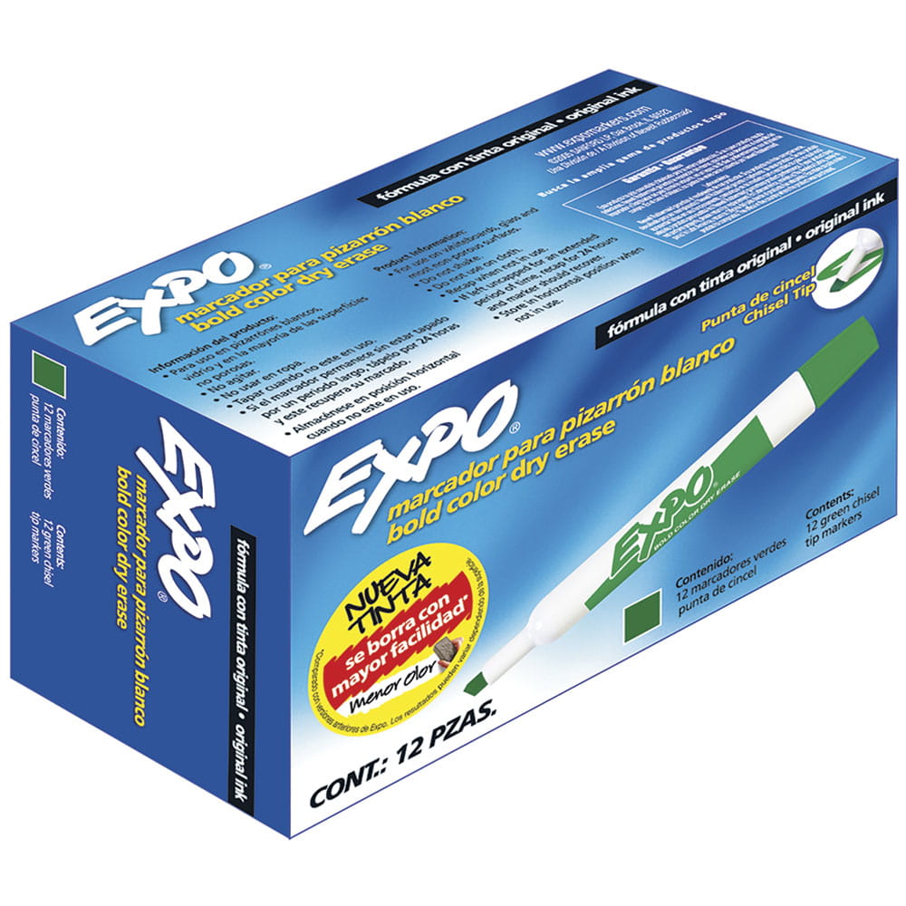 Marcador para Pizarrón Grueso Verde Caja con 12 Piezas Expo