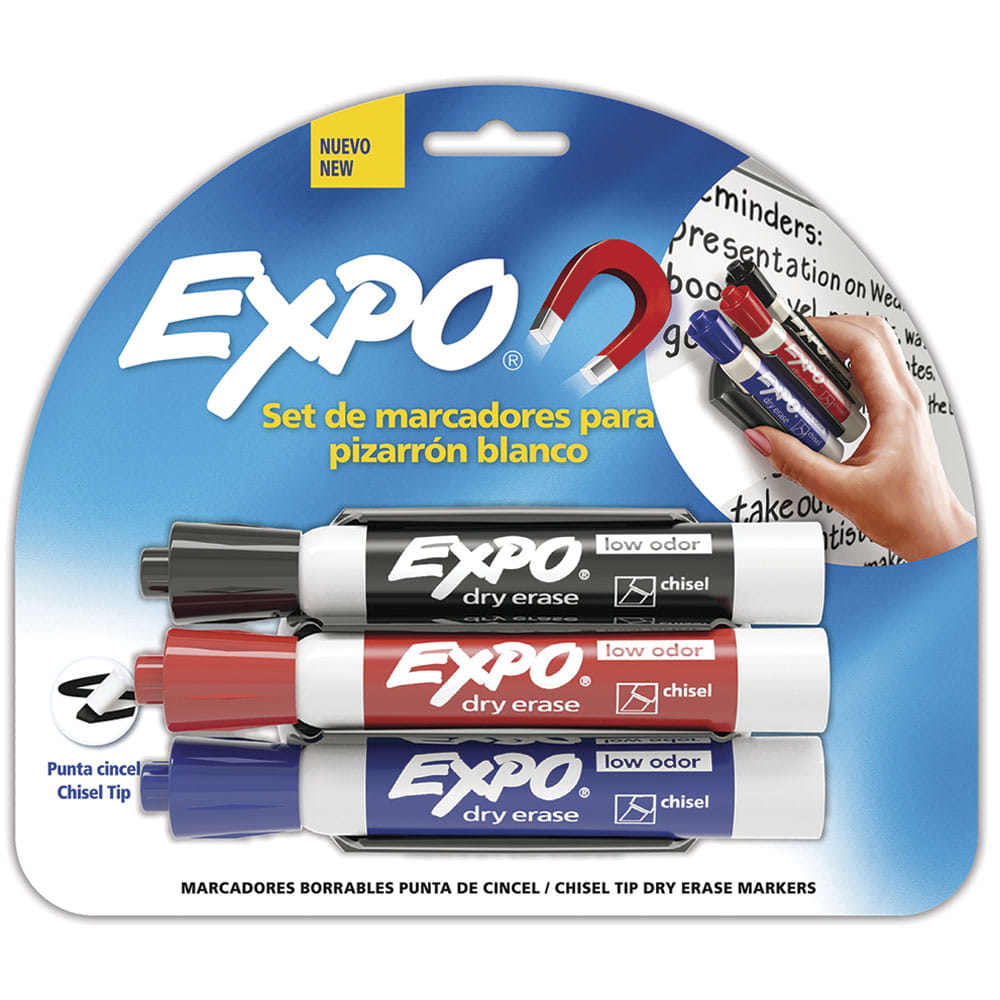 Marcador para Pizarrón Magnético Colores Surtidos con 3 Piezas + Borrador Expo