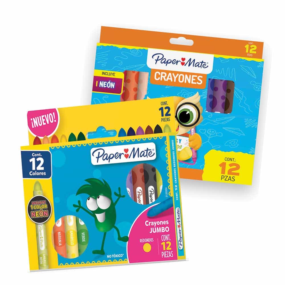 Crayón Escolar Redondo Jumbo Caja con 12 Piezas Paper Mate