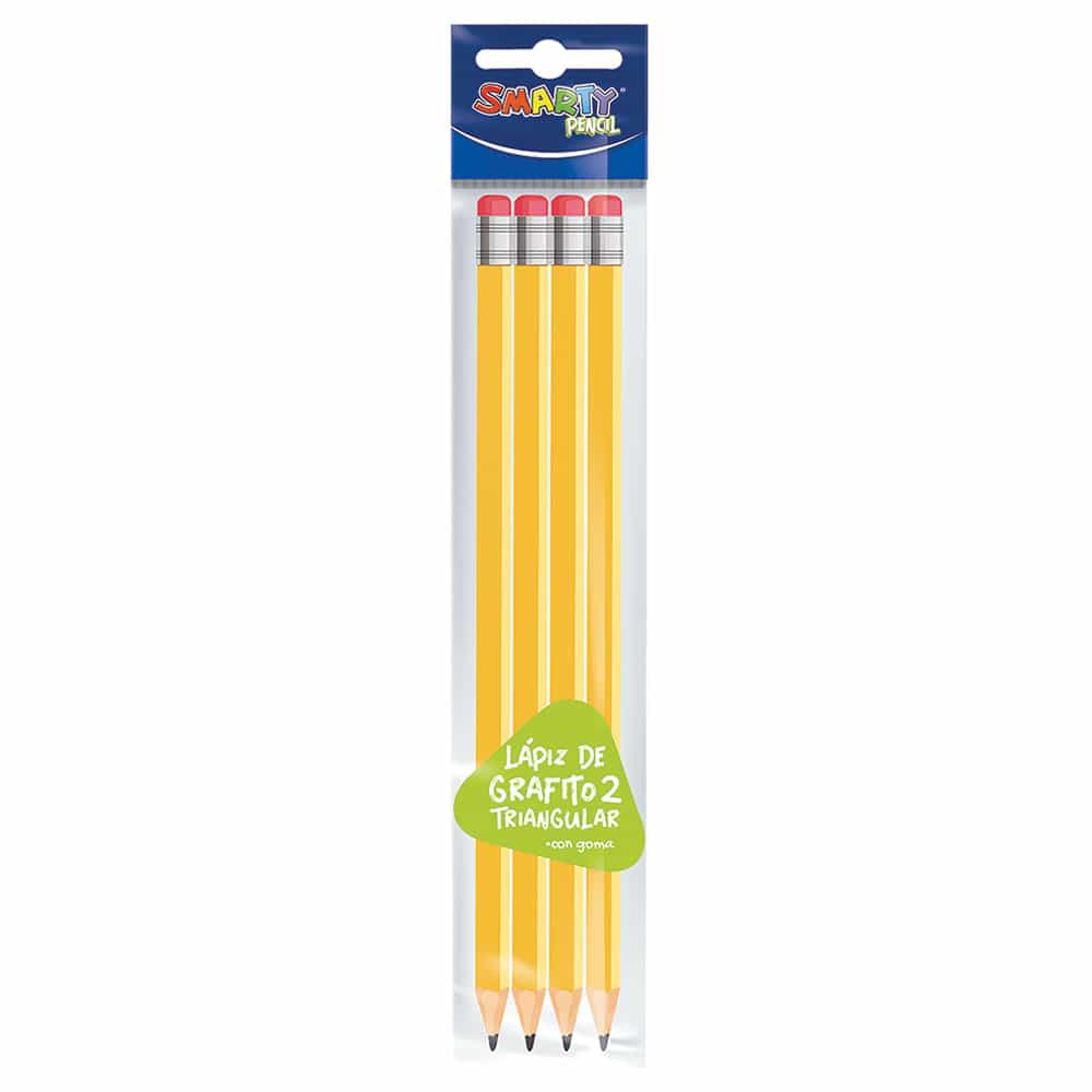 Lápiz con Goma Número 2 Triangular Bolsa con 4 Piezas Smart Plus