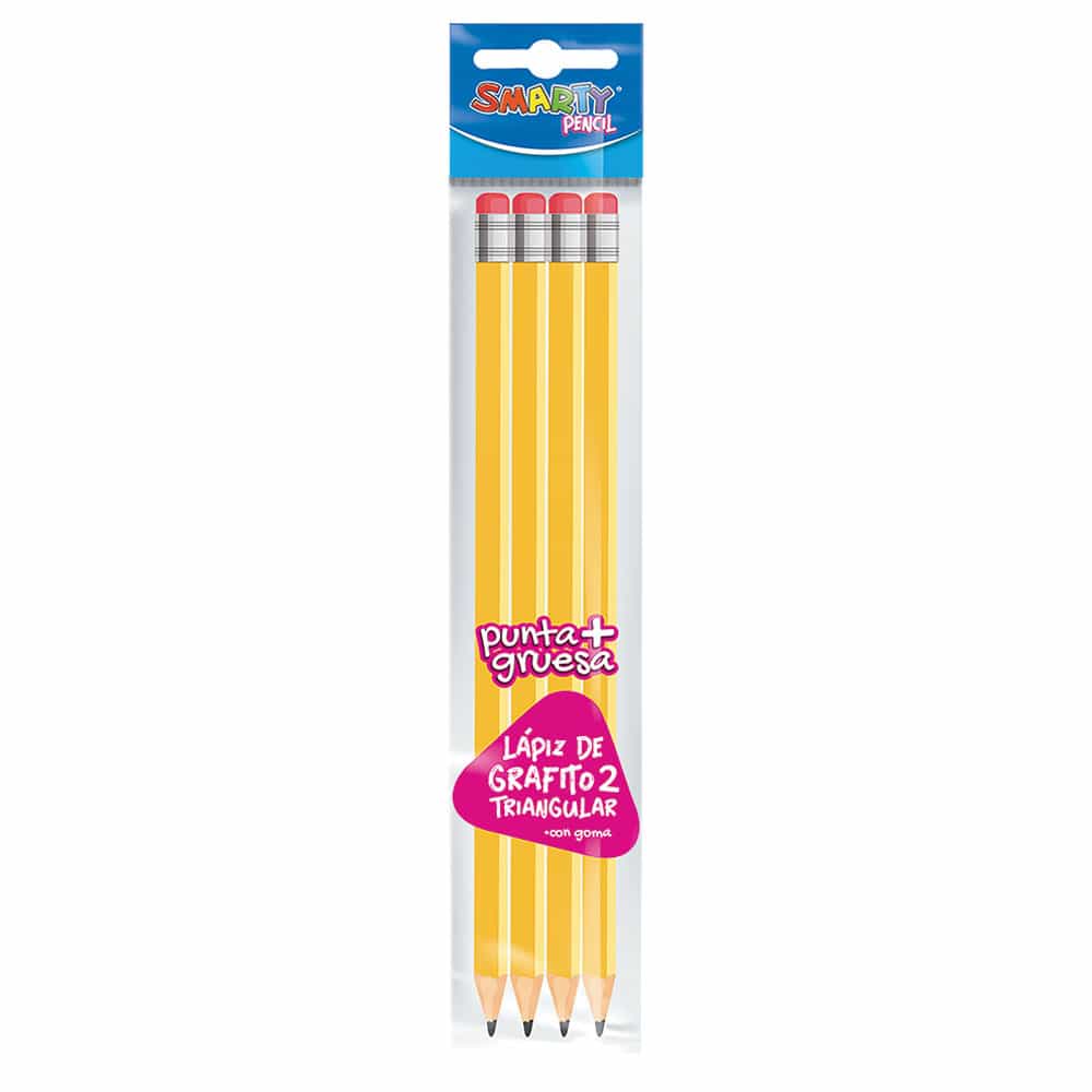 Lápiz con Goma Triangular Punta gruesa Bolsa con 4 Piezas Smarty