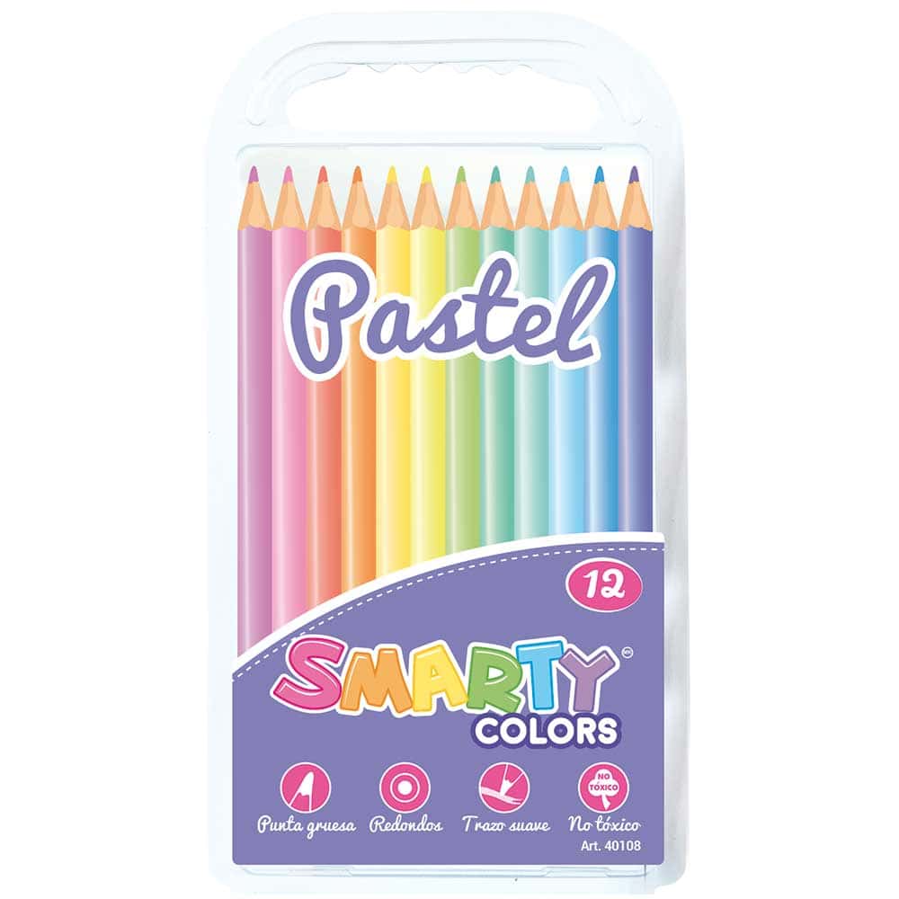 Lápices de Colores Redondos con 12 Piezas Largos Colores Pastel Smarty 40108