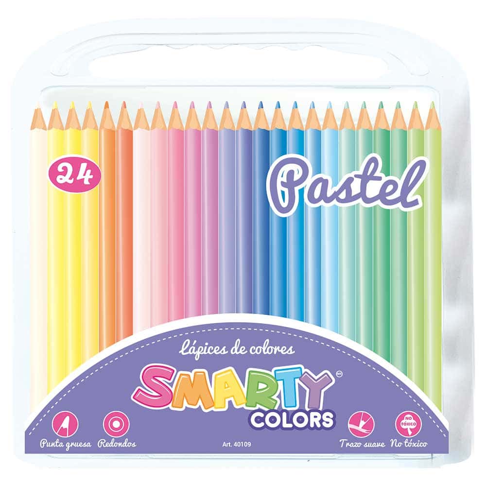 Lápices de Colores Redondos con 24 Piezas Largos Colores Pastel Smarty 40109