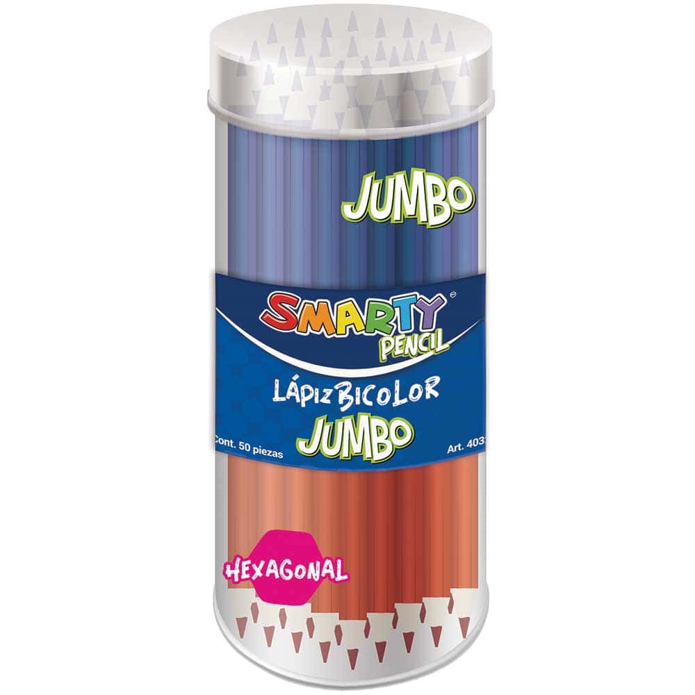Lápiz Bicolor Hexagonal Jumbo Bote con 50 Piezas Smarty 40324